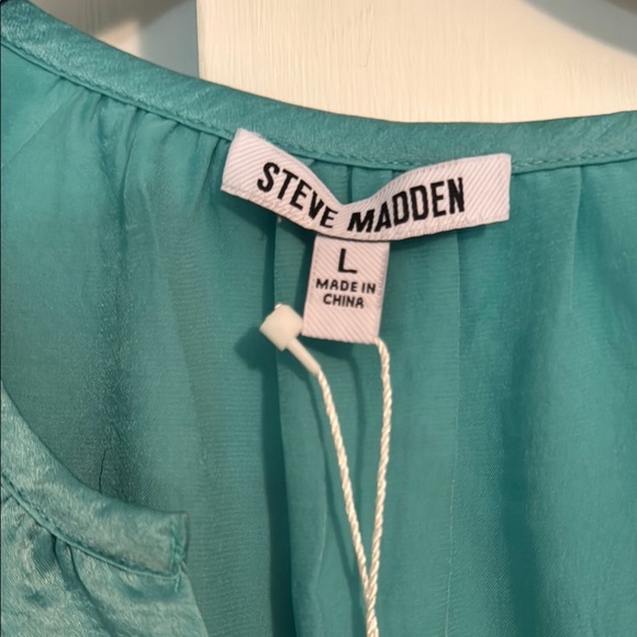 Steve Madden Satin Chiffon Turquoise V Neck Sleeveless Dress - Picture 4 of 7